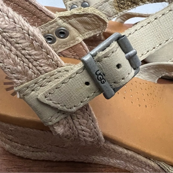 UGG Mairi Espadrille Wedge Buckle Strap Leather Sandal Neutral Boho Comfort 8.5 - Picture 5 of 14